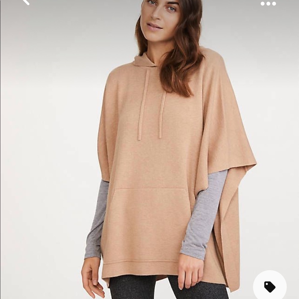 Loft tan hooded sleeveless poncho sweater